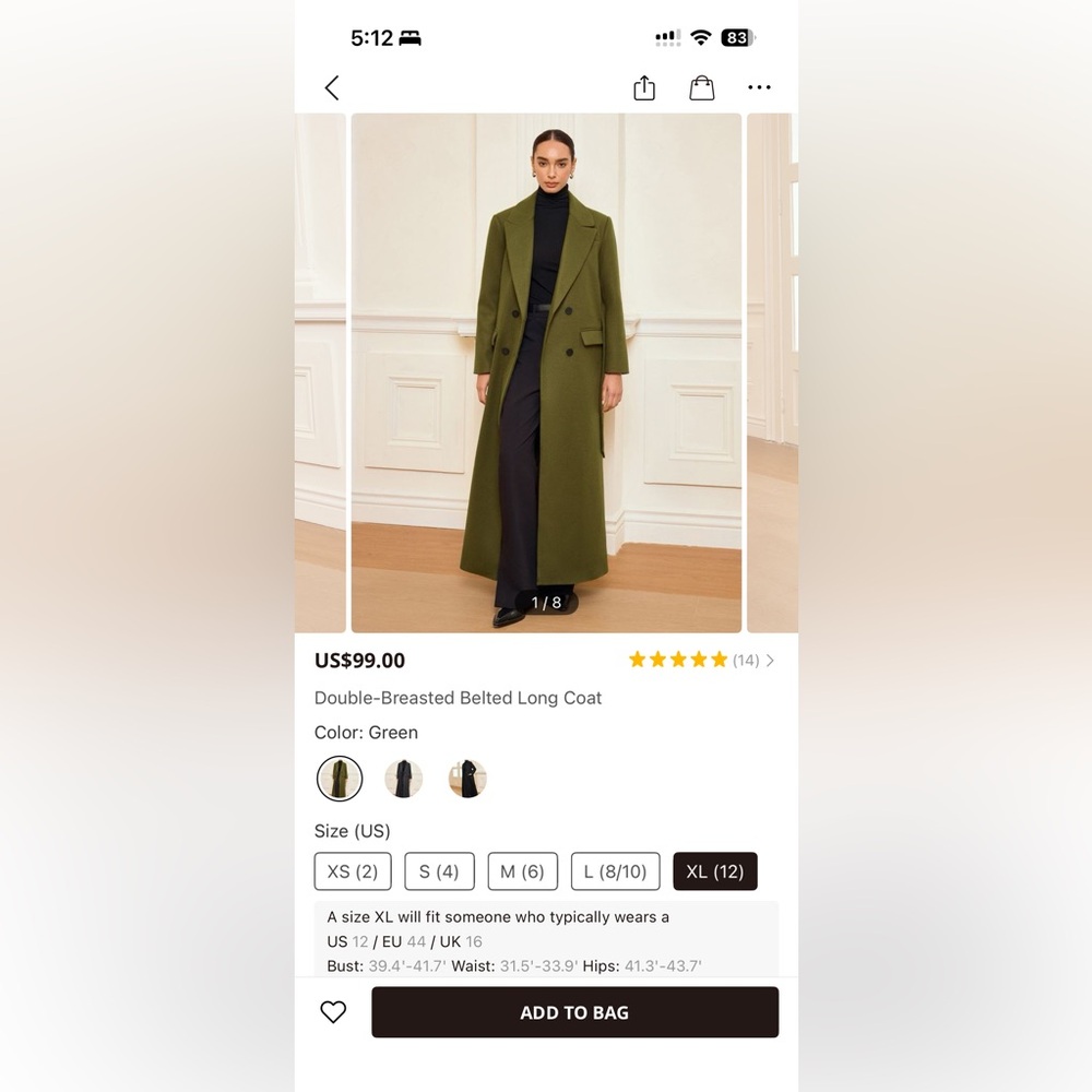 Commense Green Double-Breasted Long Coat